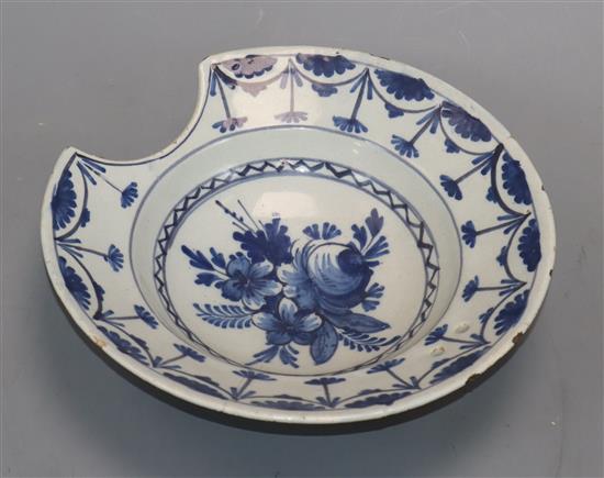 An 18th century Delft blue and white barbers bowl diameter 25.5cm